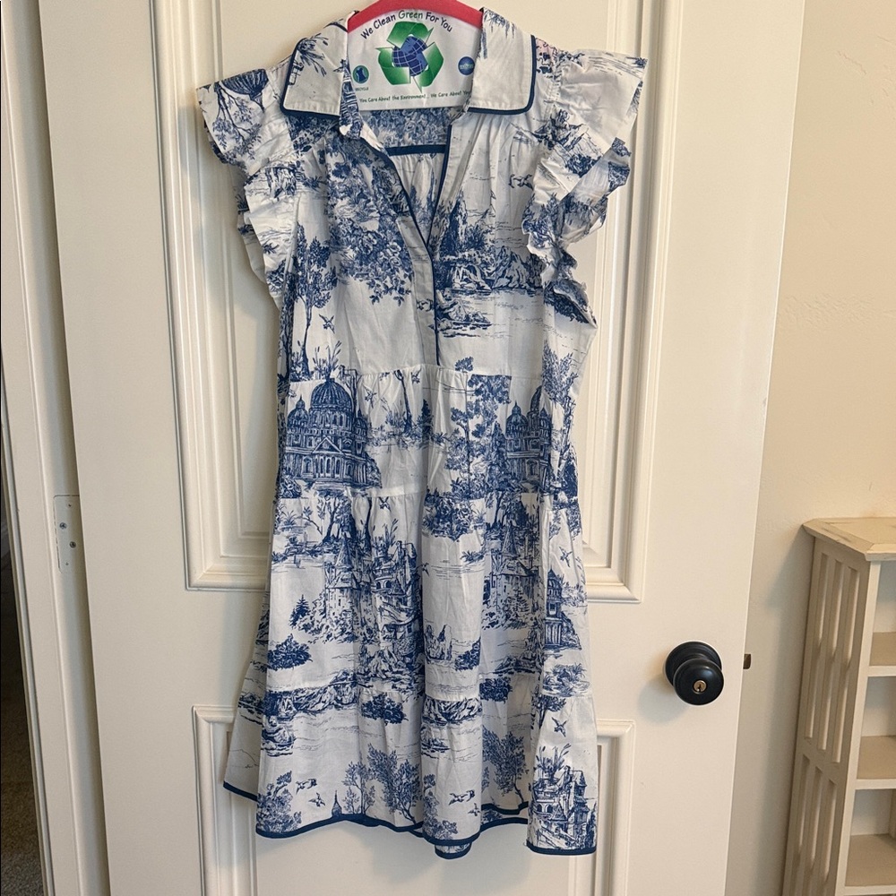 Blue and White Tiered Dress